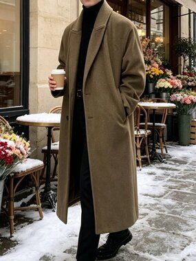 Brown Minimalist Men's Double Layered Overcoat